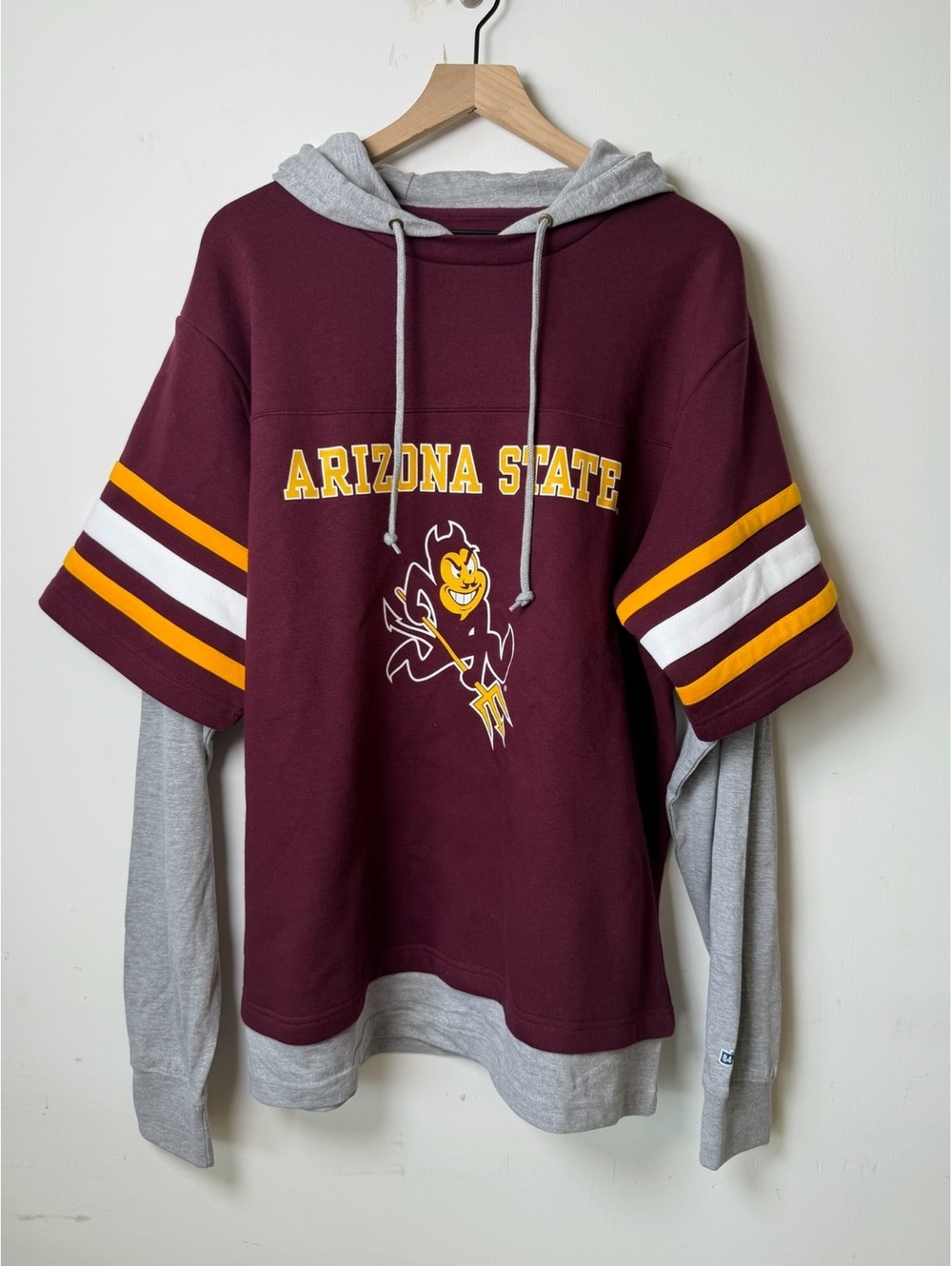 Arizona State Sun Devils Blue 84 Maroon Short Sleeve Hoodie Womens Large NWOT